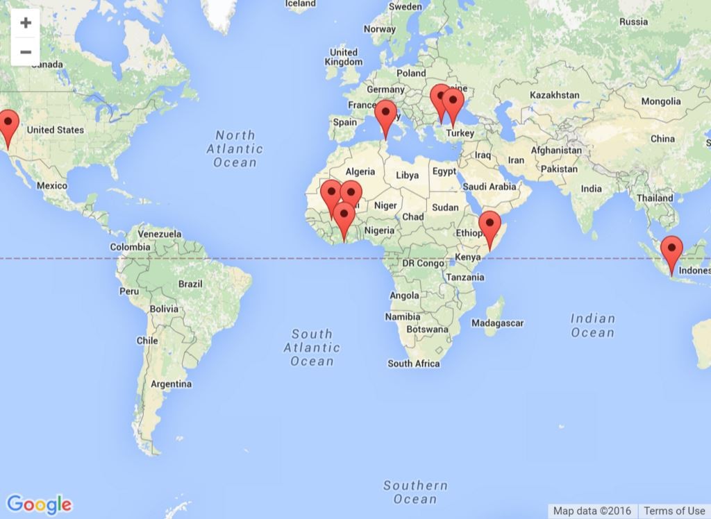 Media Coverage Maps of major terrorist events between attacks on Paris and Brussels