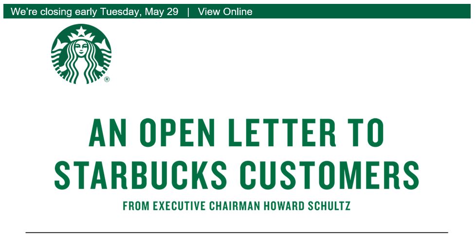 Starbucks Letter header on closing