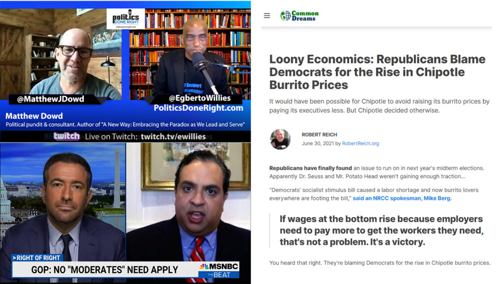 Loony GOP Chipotle Economics, Obama Strategist - McConnell Chooses Biden, Matthew Dowd- Vote Demcrat