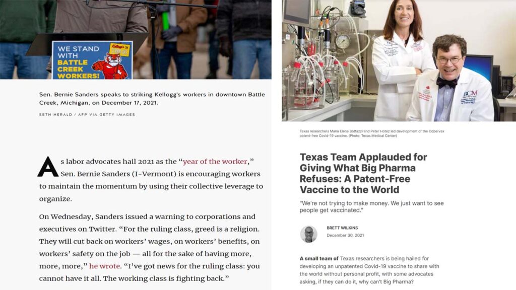 Let's review 2021 - Patent-Free COVID vaccine - Bernie tells workers to organize.