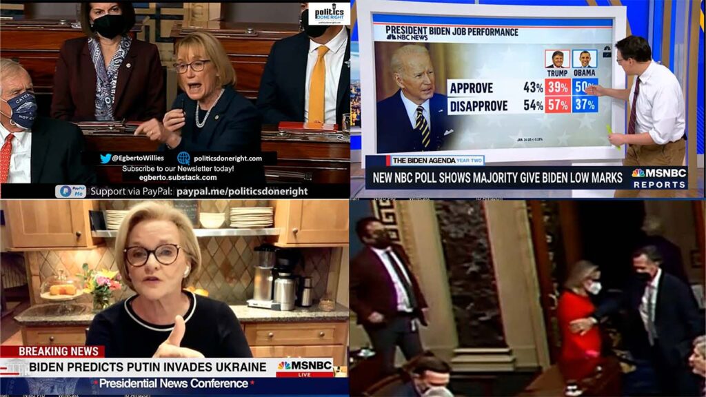 GOP Senators congrat Sinema for her deception. Hassan scolds GOP. McCaskill scolds Dems. Polls.