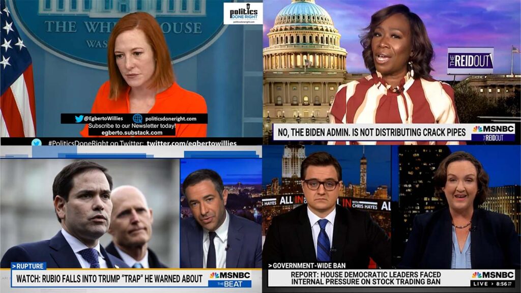 Jen Psaki embarrasses ignorant reporter. Katie Porter on stocks. Joy-Ann Reid on Biden's crack pipe