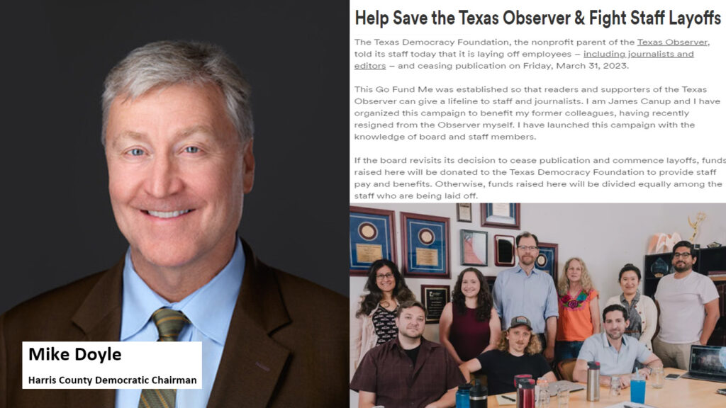 Newly Elected Harris County Democratic Chairman Mike Doyle speaks. Save the Texas Observer!