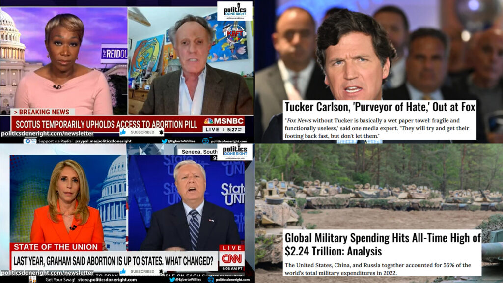 America is Iran? Lindsey Graham implodes. Fox News dumps Tucker. Obscene military spending.