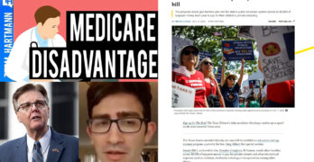 Activists protest Dan Patrick keeping racist $3 Million. No to Medicare Advantage & voucher rip-offs.
