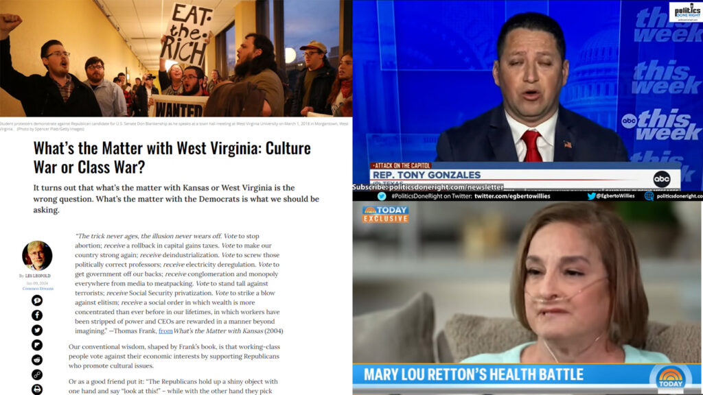 What's the matter with West Virginia? Dems. Mary Lou Retton healthcare saga. Sycophants.