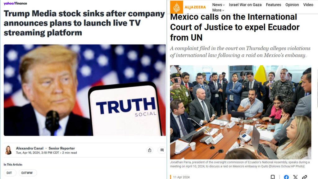 Truth Social Stock fraud revisited. Ecuador's invasion of the Mexican Embassy cannot go unpunished.