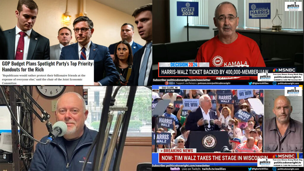 Aquino visits. UAW President out strong for Harris/Walz. Fetterman schools reporter. GOP Budget.