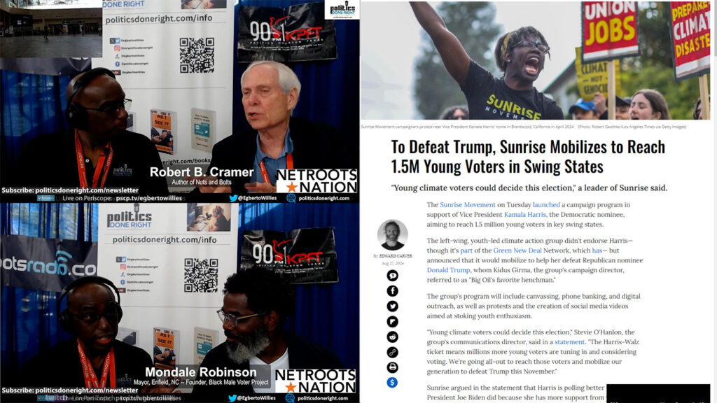 Sunrise mobilize to defeat Trump. Trump’s black men myth debunked. How Progressives Succeed