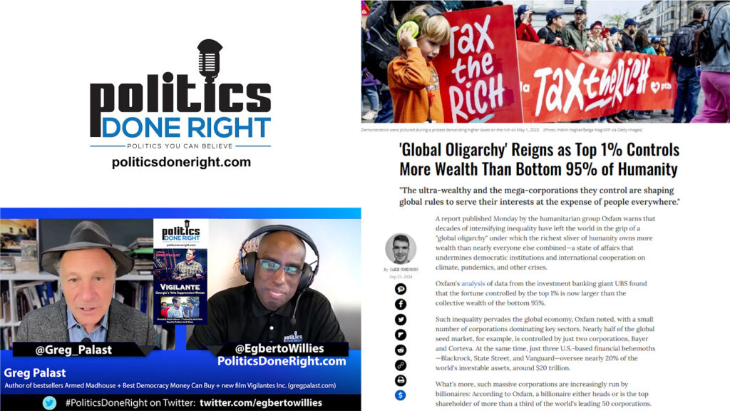 Global Oligarchy: Top 1% controls more wealth than bottom 95%. Greg Palast discusses Vigilantes Inc.