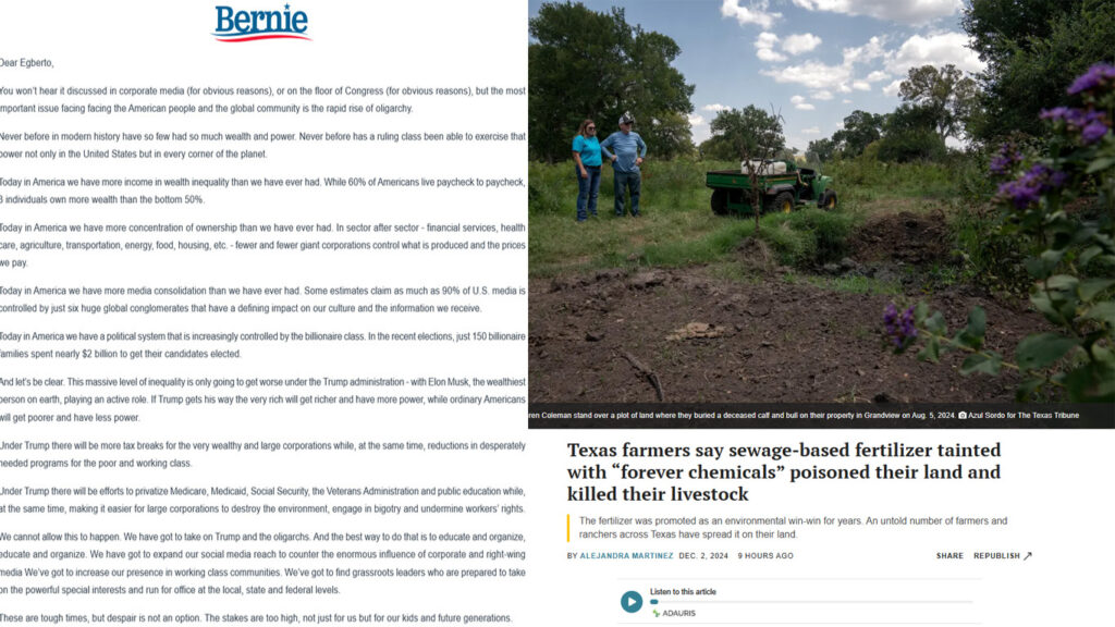 Lack of regulation on fertilizer hurts farmers. Bernie has an important message about the Oligarchy.