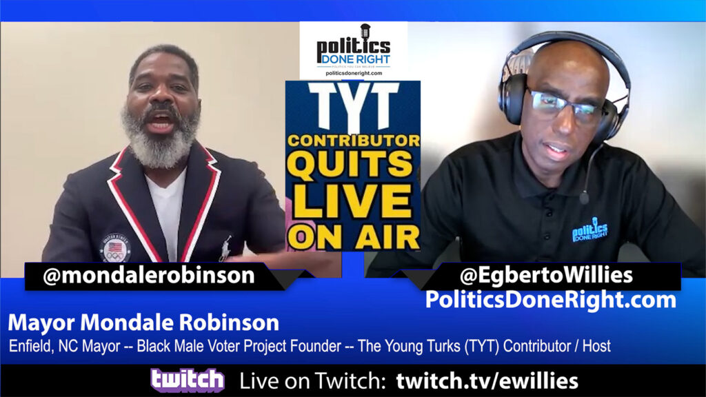 0:01 / 13:53 The Young Turks contributor Mondale Robinson quits live on air over their swerve to MAGA.