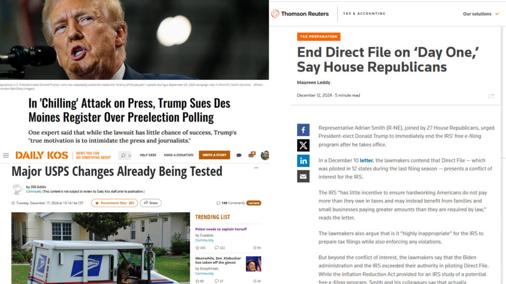 Trump goes after pollster. Major USPS changes already being tested. GOP wants to kill IRS free file