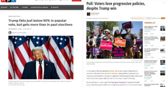 Voters love progressive policies, despite Trump win. Trump falls just below 50% in popular vote.