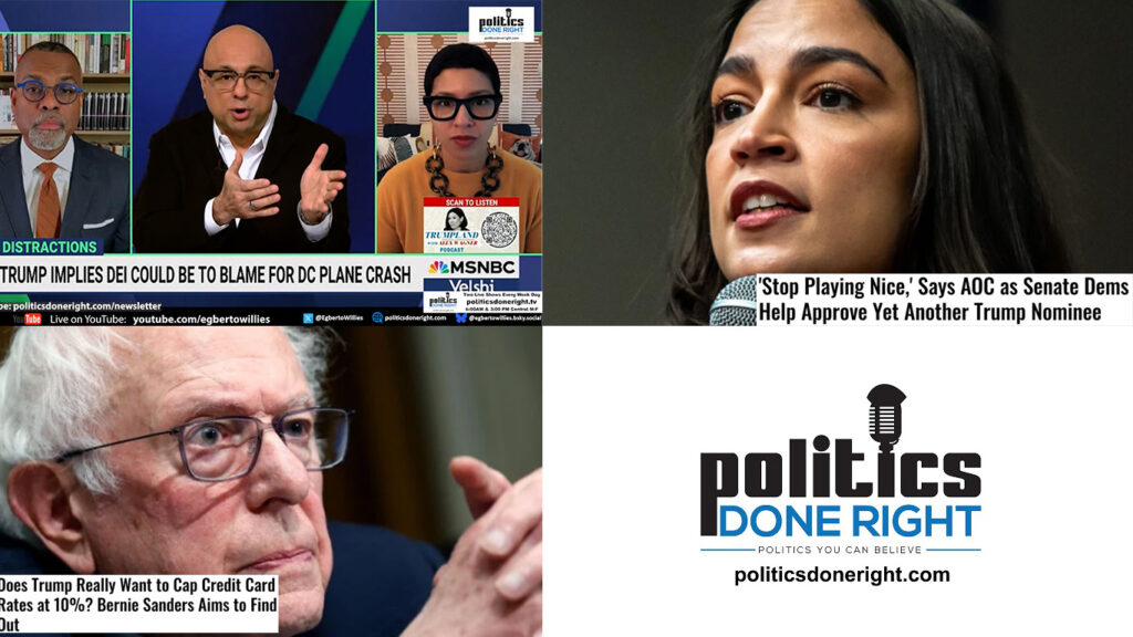 AOC: Dems must stop playing nice. Ali Velshi blows up the DEI fallacy. 10% max credit card Interest.