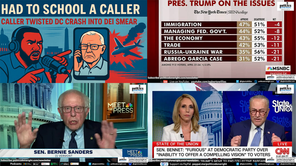 A delusional Sen. Schumer. Bernie's vision. A caller disparaging DEI schooled. Trump's polls sink.