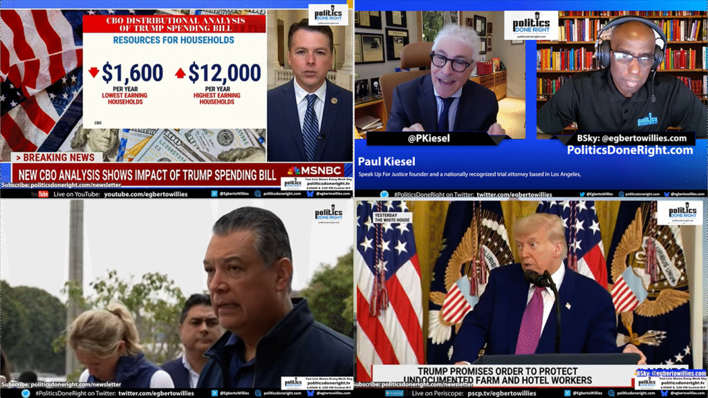 CBO infers bill screws MAGA. Trump reverses himself on immigration- Courts and Trump. Alex Padilla