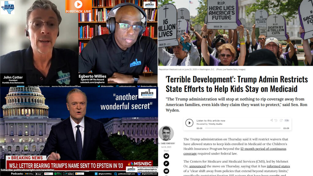 This is how we stop Texas redistricting. The Epstein distraction. Kids kicked off Medicare 2