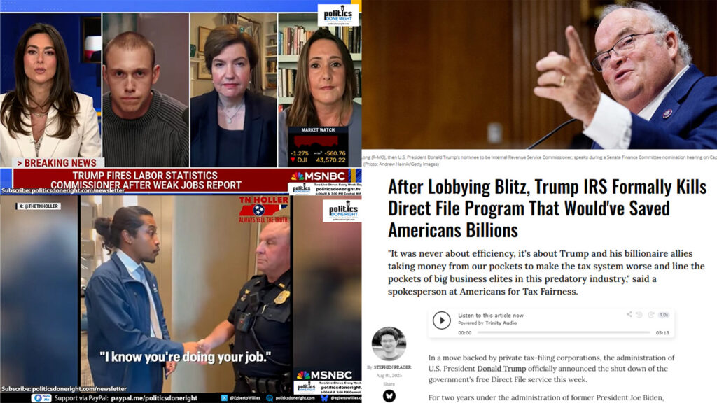 Cartoon Dictator Trump explodes at jobs report. TN Rep. exposes perils of privatization. IRS fails!