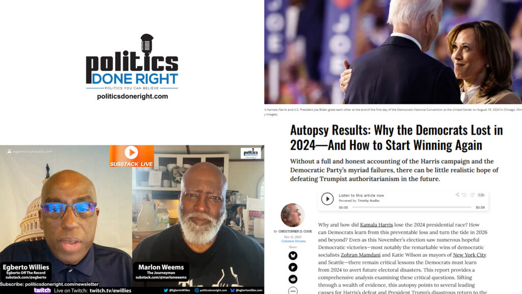Weems and Willies tackle some prescient political issues. Democratic loss autopsy