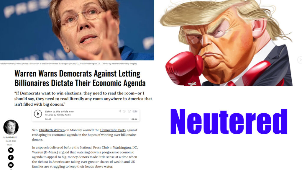Warren Warns Democrats on Billionaires as Trump Loses Bigly in Court While Power Grabs Collapse
