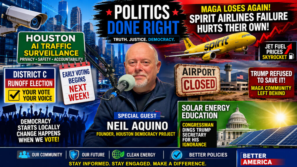 Houston AI Cameras, Spirit Airlines Fallout, and Solar Energy Facts Expose Trump Policy Failures